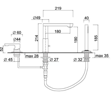 EGO - F5765BD - Deck mounted 3 hole bathtub tap with hand shower by Rubinetteria Giulini - view 3